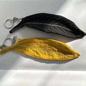 NWT Leaf-Shaped Keychain Pouch Set - Black & Yellow